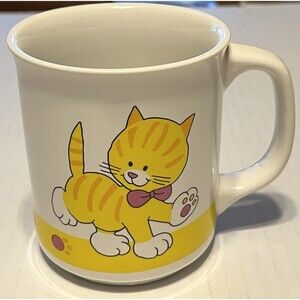 Vintage JSNY Yellow Kitty Cat Footprints Coffee Cup Ceramic Cat Mug Paw Prints
